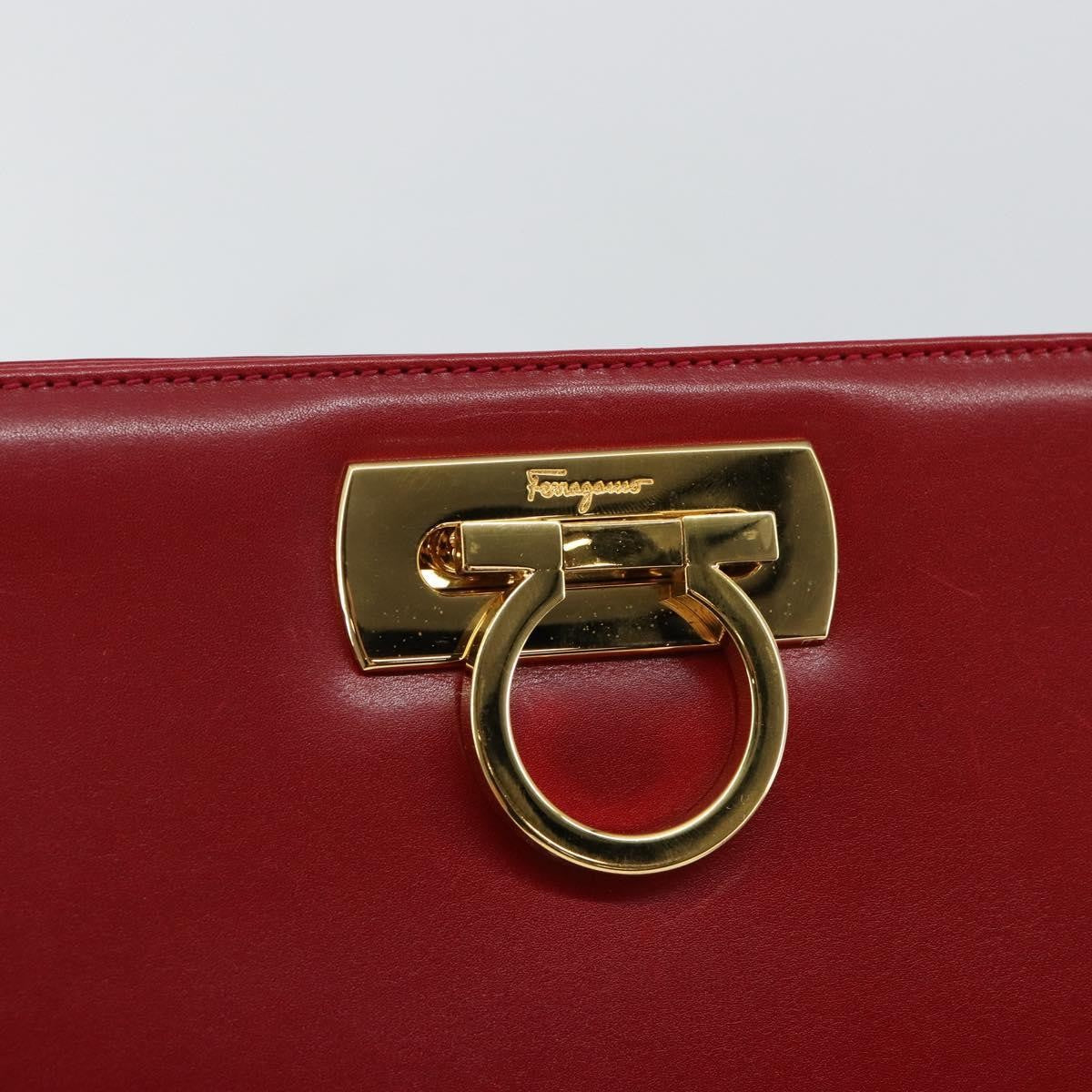 Salvatore Ferragamo Vintage Gancini Chain Shoulder Bag Leather, RED, LEATHER, Shoulder bag