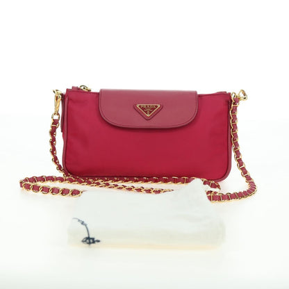 Prada Chain Crossbody Bag Tessuto and Saffiano Leather, Pink, Nylon, Shoulder Bag