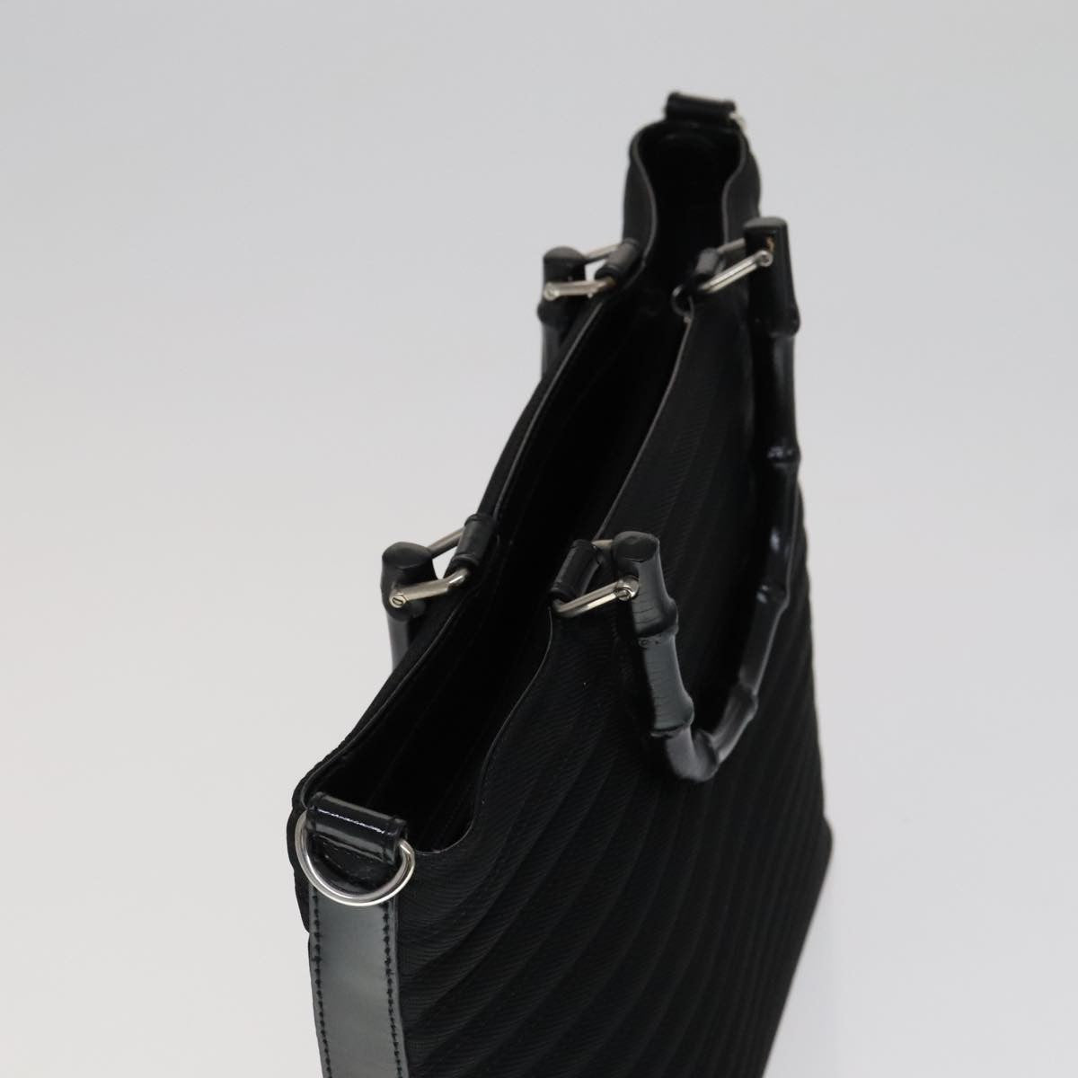 Gucci Vintage Bamboo Handle Bag Nylon, Black, Nylon, Handbag