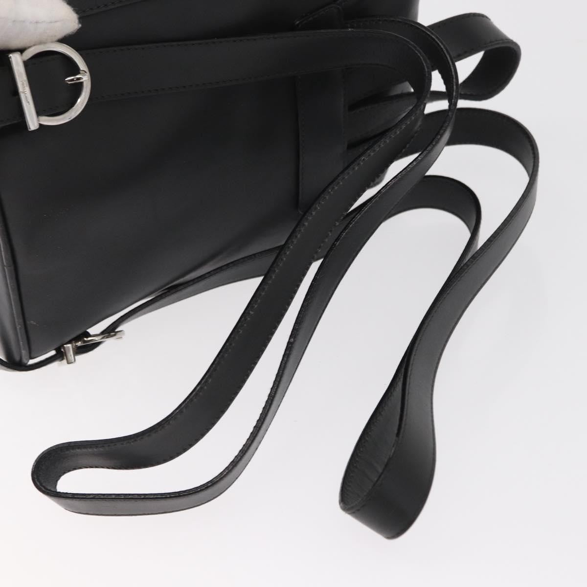 Salvatore Ferragamo Gancini Flap Drawstring Backpack Leather, BLACK, LEATHER, Backpack