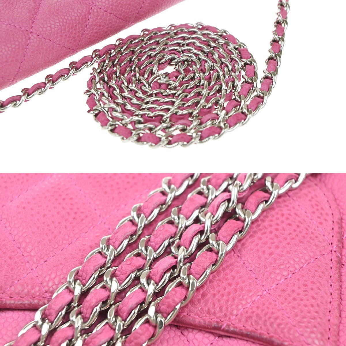 Chanel Wallet on Chain Quilted Grained Calfskin, PINK, LEATHER, Clutche & pouche