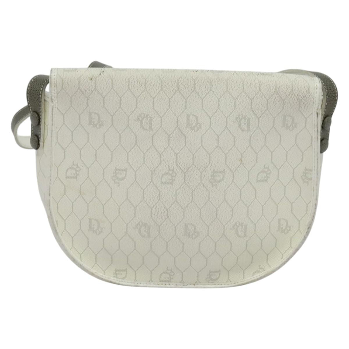 Christian Dior Vintage Honeycomb Flap Crossbody Bag Coated Canvas, WHITE, CANVAS, Crossbody bag