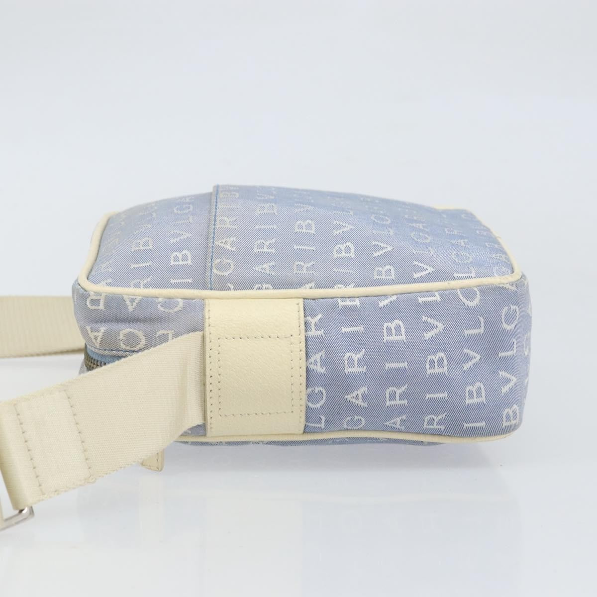 Bvlgari Logomania Shoulder Bag Canvas with Leather, BLUE, CANVAS, Shoulder bag