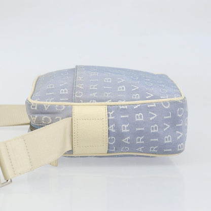 Bvlgari Logomania Shoulder Bag Canvas with Leather, BLUE, CANVAS, Shoulder bag