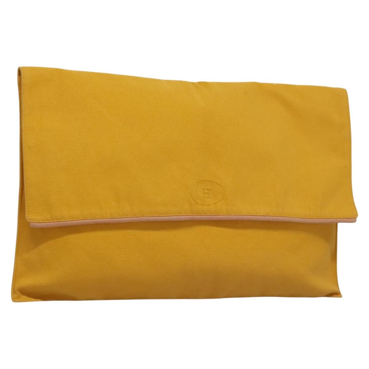 Hermes Vintage Clutch Canvas, YELLOW, CANVAS, Clutche & pouche