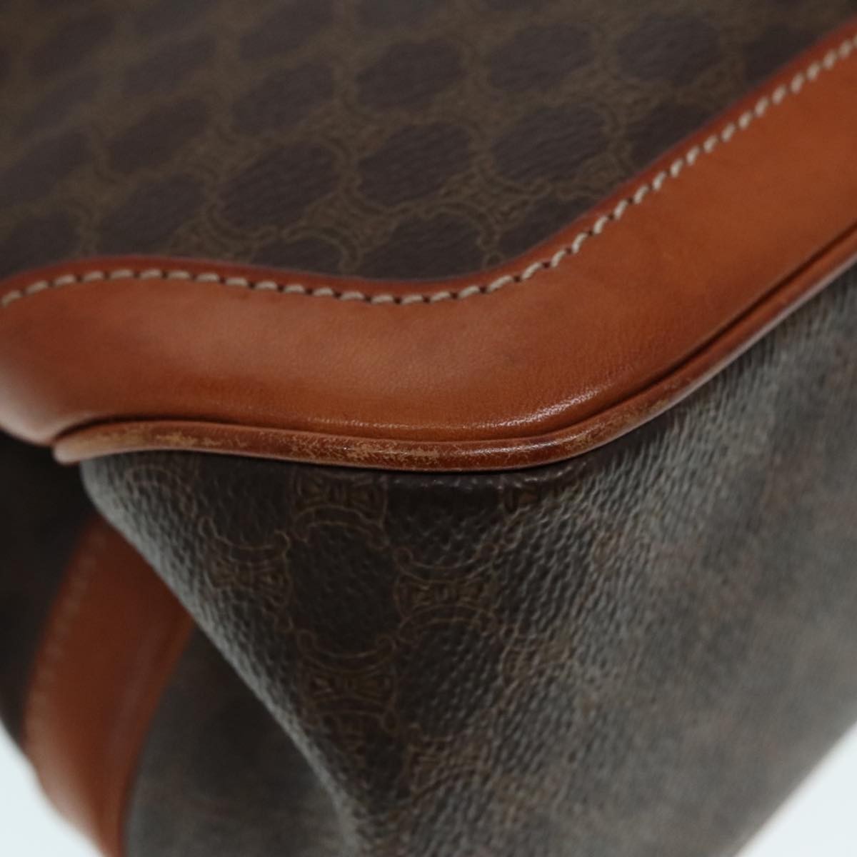 Celine Vintage Macadam Handbag Canvas and Leather, BROWN, CANVAS, Handbag