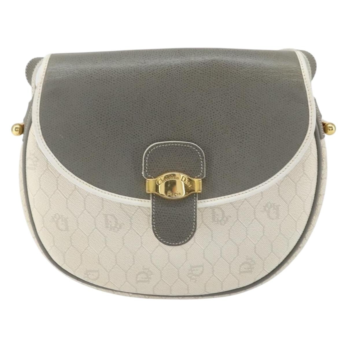 Christian Dior Vintage Honeycomb Flap Crossbody Bag Canvas and Leather, WHITE, CANVAS, Shoulder bag