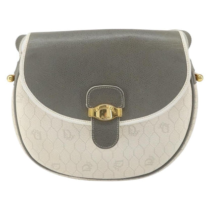 Christian Dior Vintage Honeycomb Flap Crossbody Bag Canvas and Leather, WHITE, CANVAS, Shoulder bag