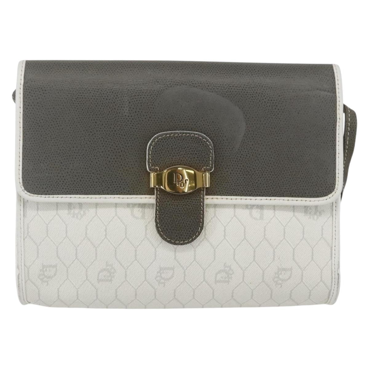 Christian Dior Vintage Honeycomb Shoulder Bag Canvas and Leather, WHITE, CANVAS, Shoulder bag