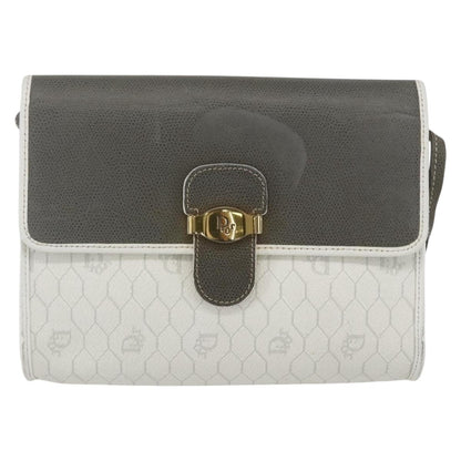 Christian Dior Vintage Honeycomb Shoulder Bag Canvas and Leather, WHITE, CANVAS, Shoulder bag