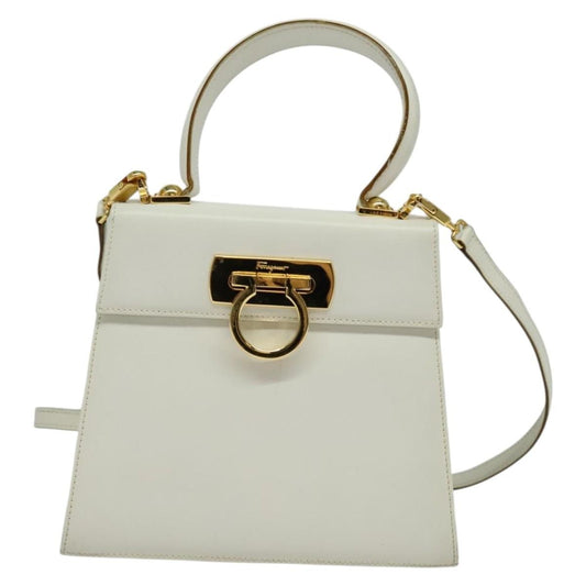 Salvatore Ferragamo Gancini Convertible Top Handle Bag Leather, WHITE, LEATHER, Handbag