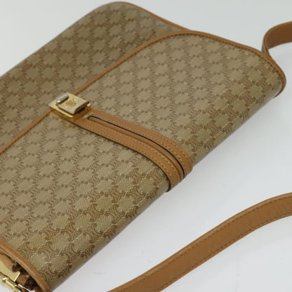 Celine Vintage Macadam Shoulder Bag Canvas and Leather, Beige, Canvas, Handbag