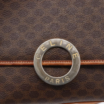 Celine Vintage Macadam Circle Logo Shoulder Bag Canvas and Leather, BROWN, CANVAS, Shoulder bag