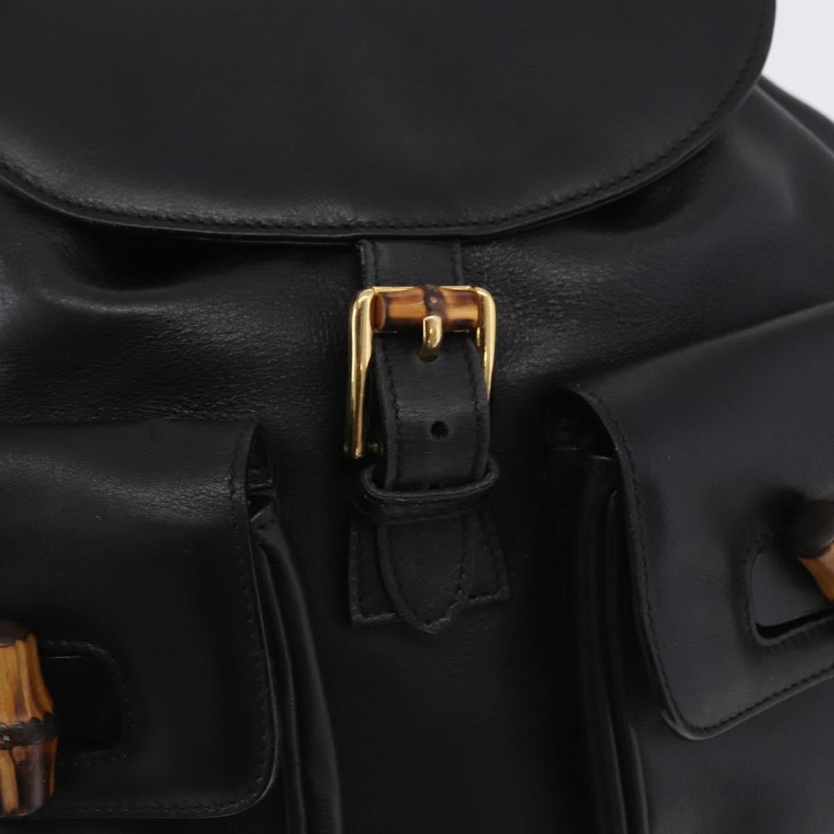 Gucci Vintage Bamboo Backpack Leather, BLACK, LEATHER, Backpack