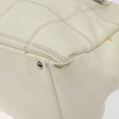 Chanel Square Stitch Shoulder Bag Quilted Caviar, WHITE, LEATHER, Shoulder bag