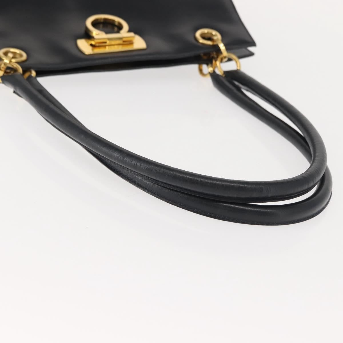 Salvatore Ferragamo Gancini Shoulder Bag Leather, NAVY, LEATHER, Shoulder bag