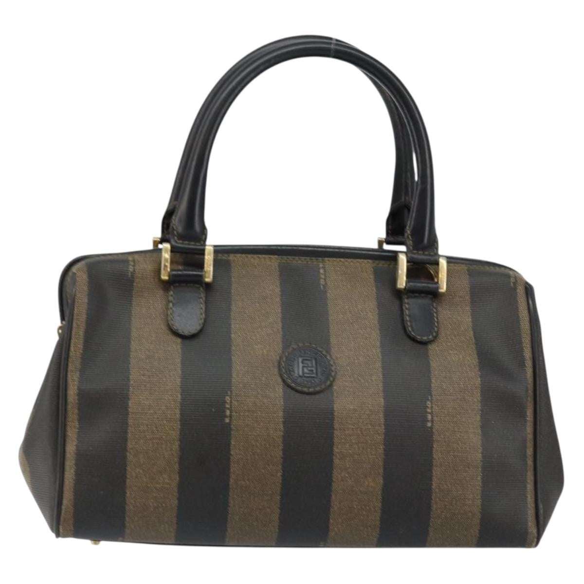 Fendi Vintage Pequin Boston Bag Coated Canvas, BLACK, CANVAS, Handbag