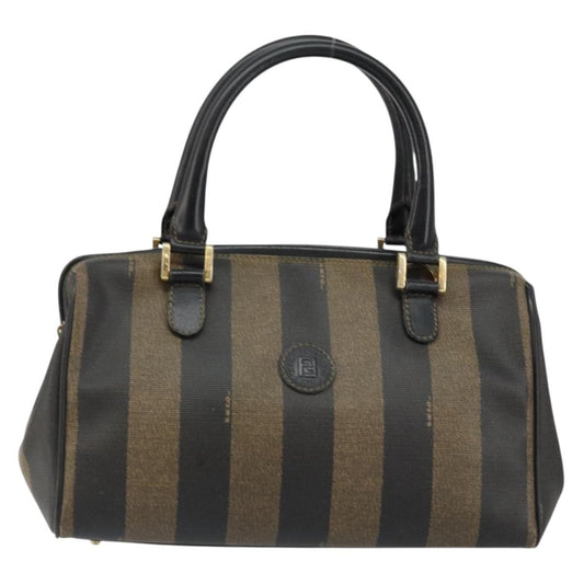 Fendi Vintage Pequin Boston Bag Coated Canvas, BLACK, CANVAS, Handbag