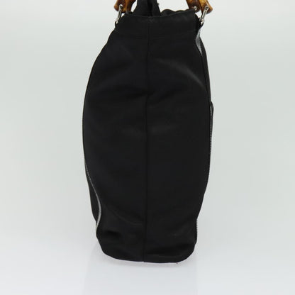 Gucci Vintage Bamboo Handle Tote Nylon, Black, Nylon, Tote Bag