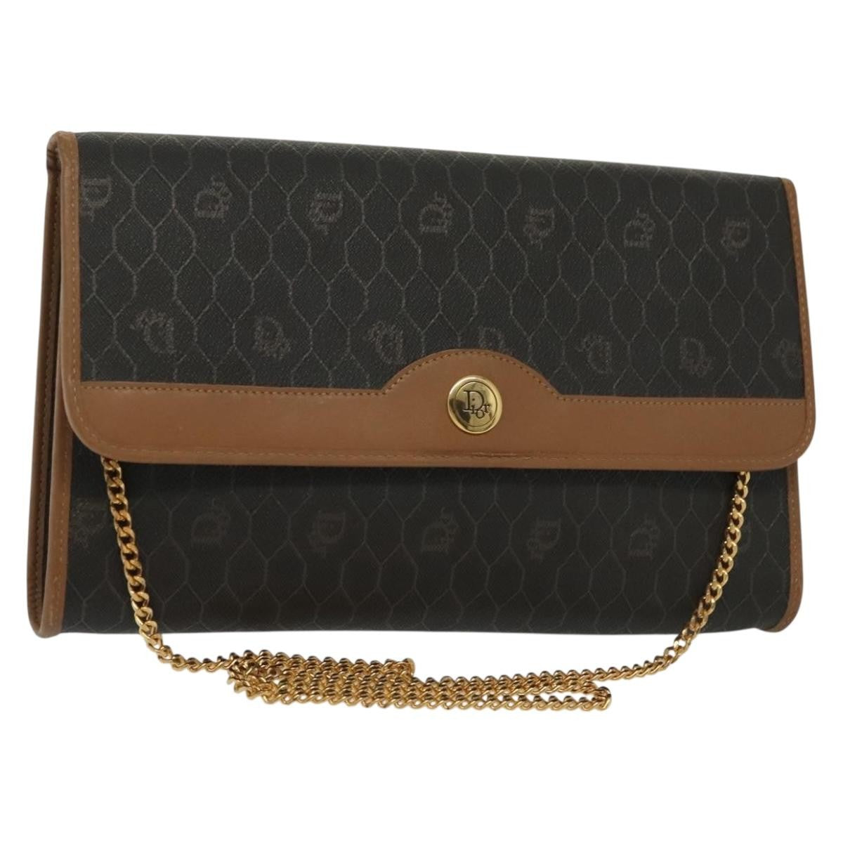 Christian Dior Vintage Honeycomb chain Canvas, BLACK, CANVAS, Handbag