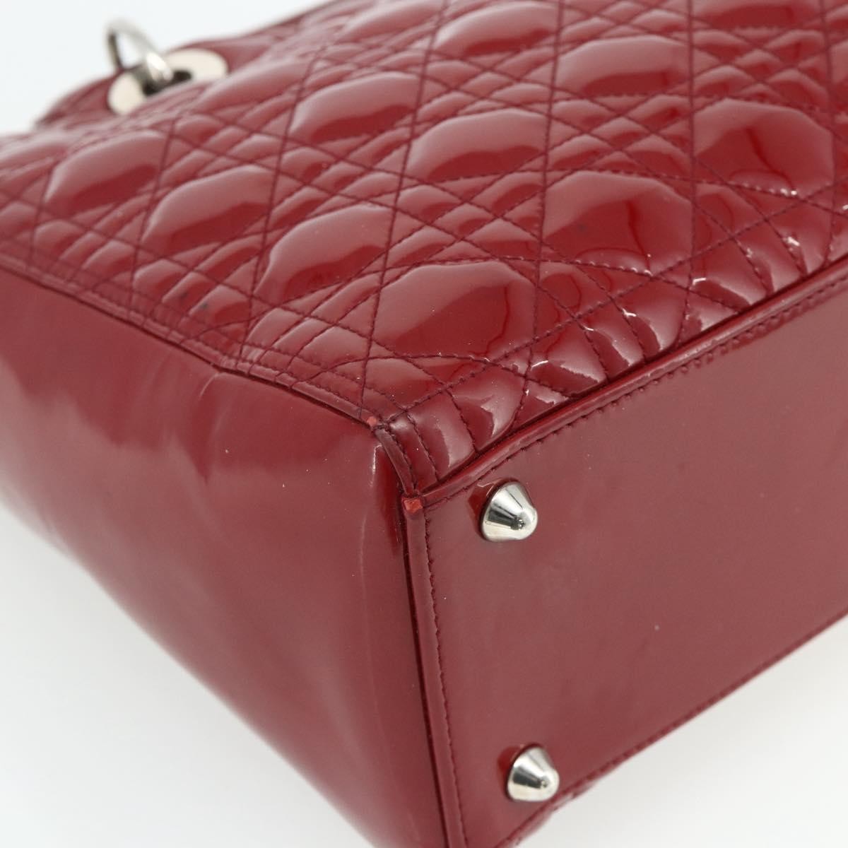 Christian Dior Lady Dior Bag Cannage Quilt Patent, Red, Patent Leather, Handbag