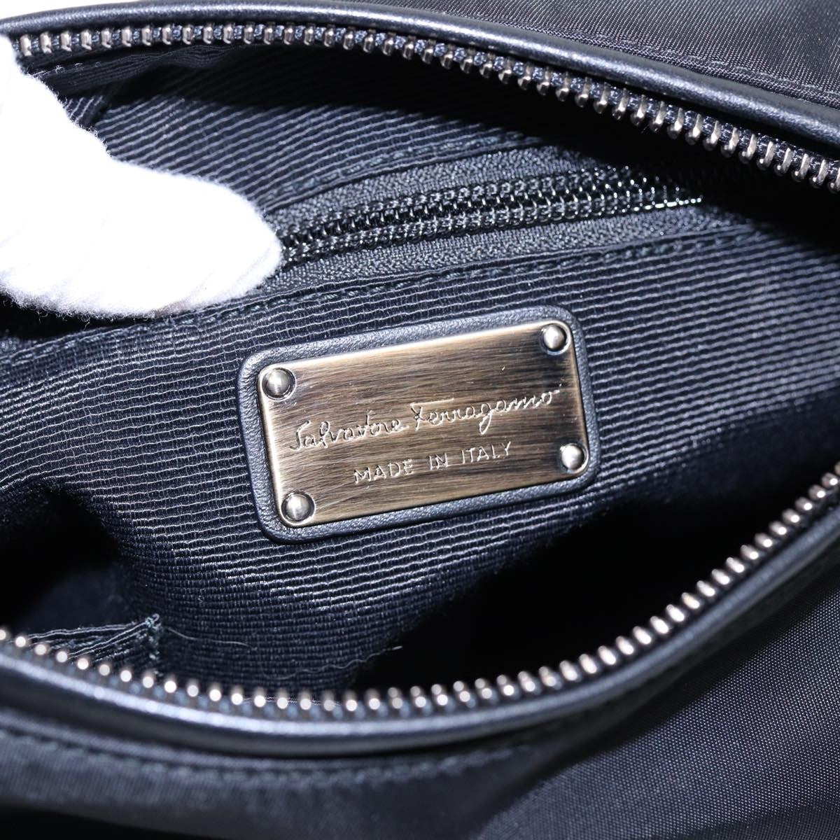 Salvatore Ferragamo Vintage Chain Shoulder Bag Nylon, BLACK, NYLON, Shoulder bag