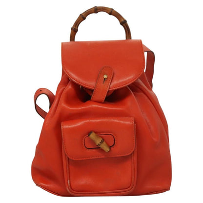 Gucci Vintage Bamboo Backpack Leather, ORANGE, LEATHER, Backpack