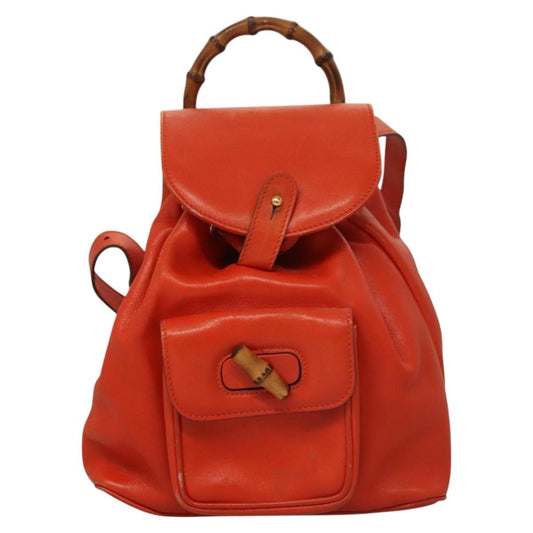 Gucci Vintage Bamboo Backpack Leather, ORANGE, LEATHER, Backpack