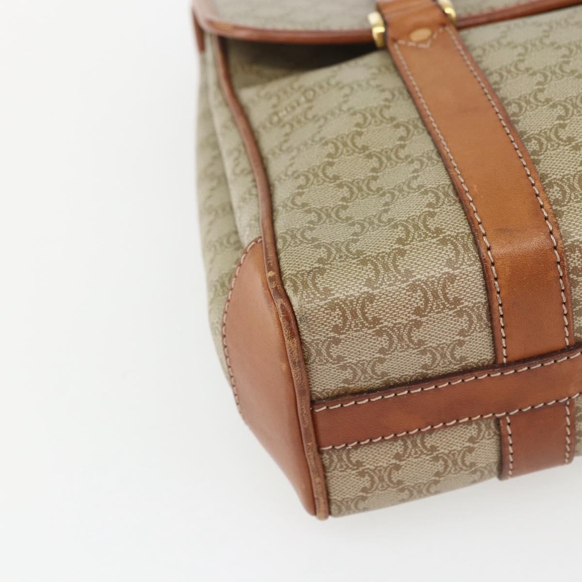 Celine Vintage Macadam Handbag Canvas and Leather, BEIGE, CANVAS, Handbag