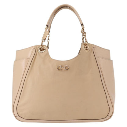 Salvatore Ferragamo Betulla Chain Tote Leather, BEIGE, LEATHER, Tote bag