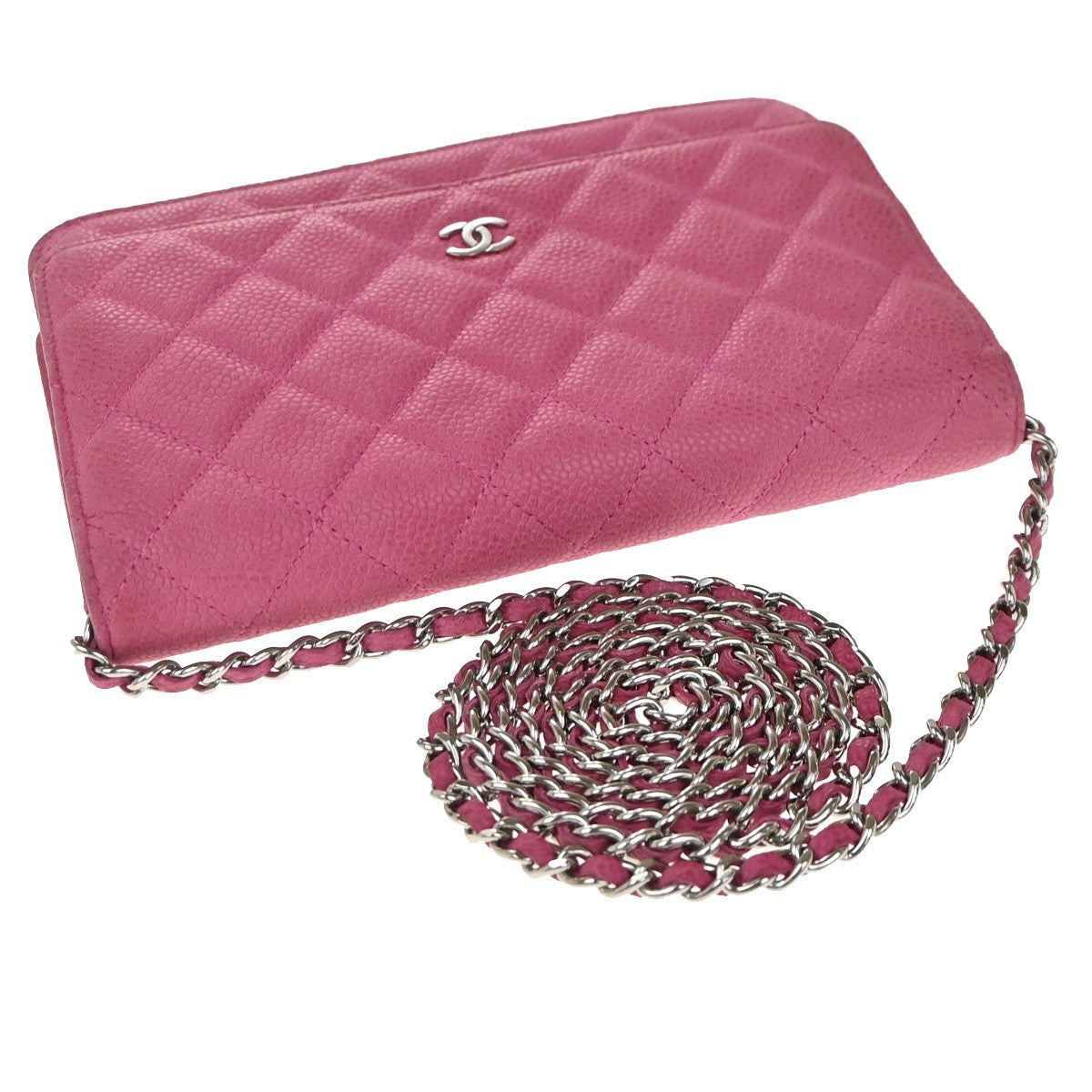 Chanel Wallet on Chain Quilted Grained Calfskin, PINK, LEATHER, Clutche & pouche