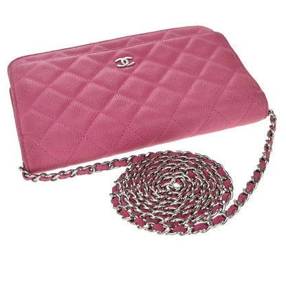 Chanel Wallet on Chain Quilted Grained Calfskin, PINK, LEATHER, Clutche & pouche