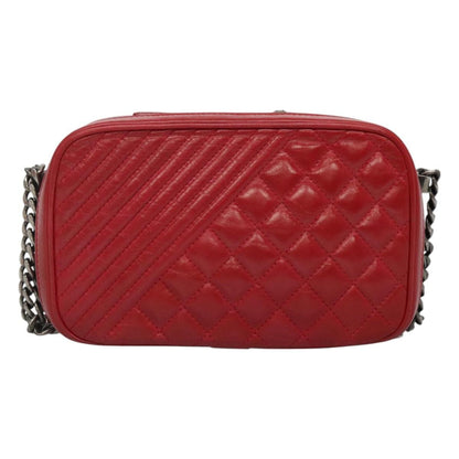 Chanel Coco Boy Camera Bag Quilted Leather, RED, LEATHER, Crossbody bag