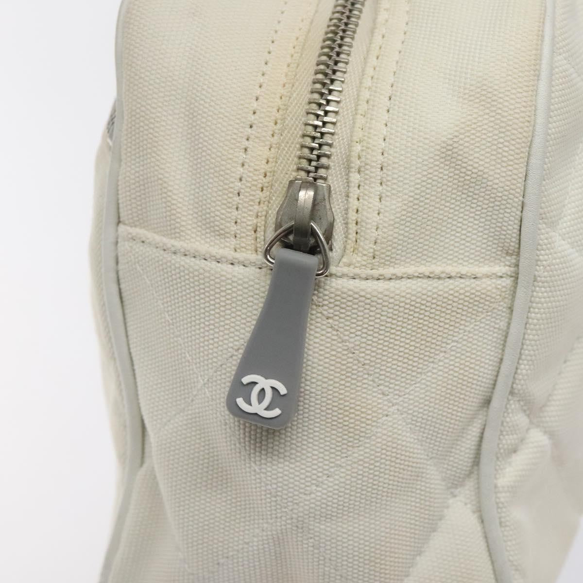 Chanel Vintage Logo Bowler Bag Quilted Canvas, WHITE, CANVAS, Handbag