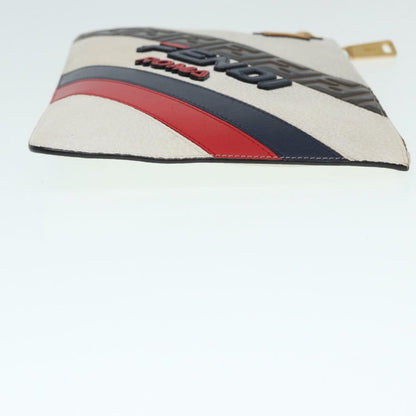 Fendi Mania Logo Zip Pouch Inlaid Leather, BEIGE, LEATHER, Clutche & pouche