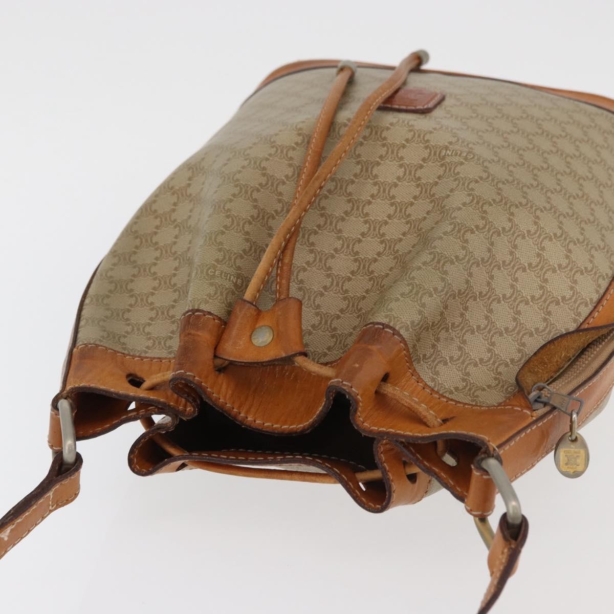 Celine Drawstring Bucket Bag Triomphe Coated Canvas, Beige, Canvas, Handbag
