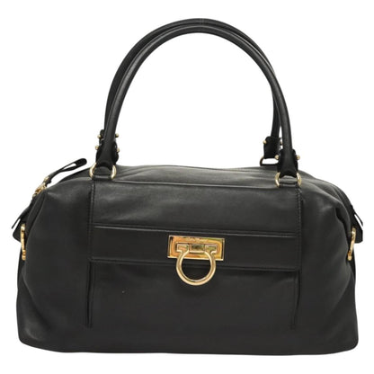 Salvatore Ferragamo Gancini handbag Leather, BLACK, LEATHER, Handbag