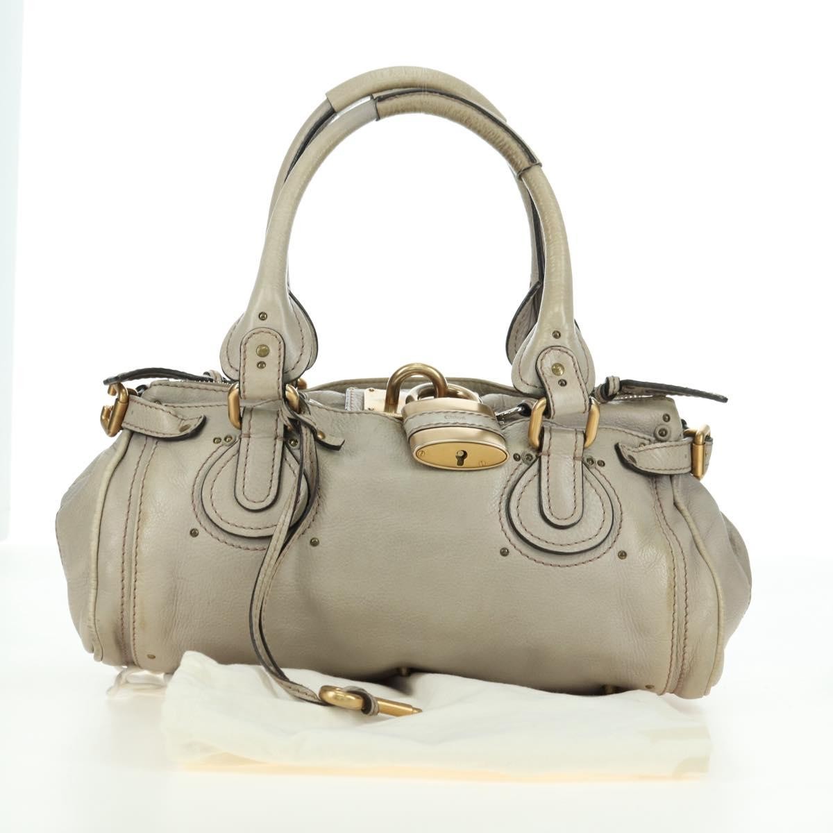 Chloe Paddington Lock Handbag Leather, Beige, Leather, Handbag