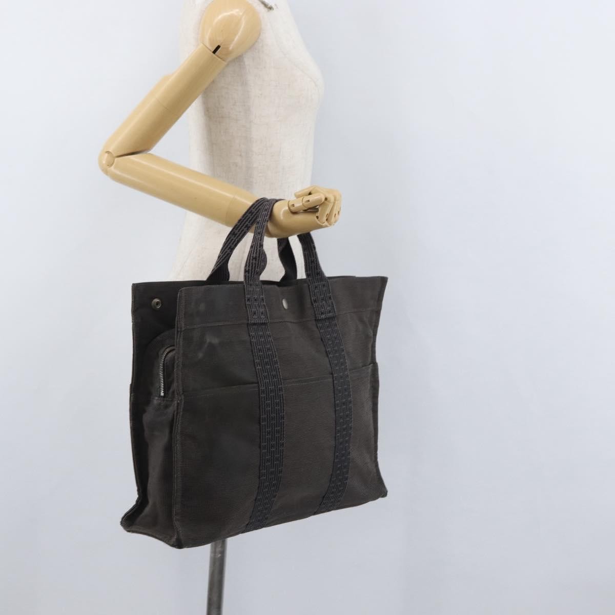 Hermes Fourre-tout Herline Canvas, GRAY, CANVAS, Tote bag