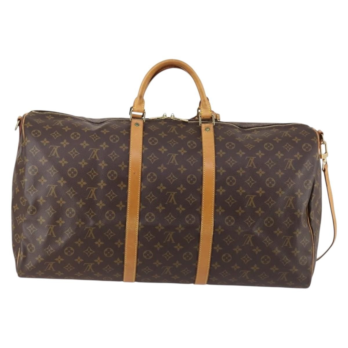 Louis Vuitton Keepall Bandouliere Bag Monogram Canvas, BROWN, CANVAS, Travel bag