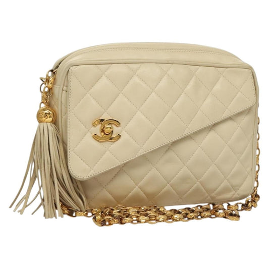 Chanel Vintage Front Pocket Camera Bag Quilted Lambskin, WHITE, LEATHER, Crossbody bag