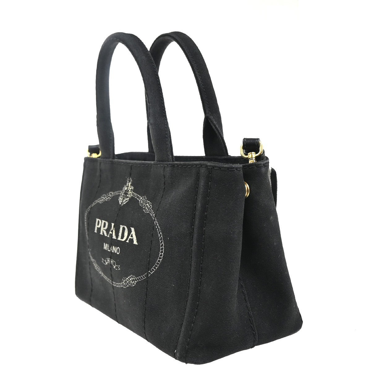 Prada Canapa Convertible Tote Canvas, BLACK, CANVAS, Tote bag
