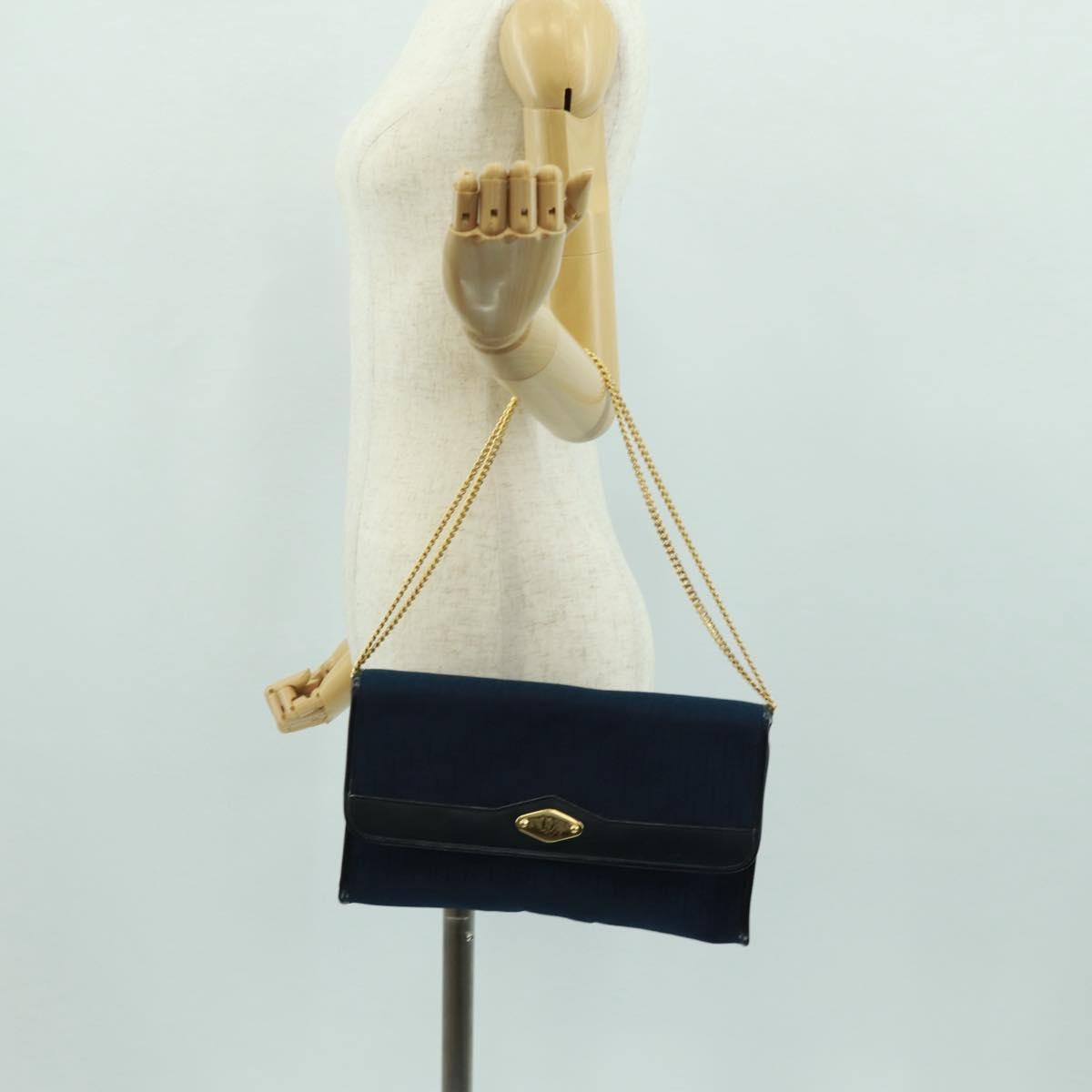 Christian Dior Vintage Chain Flap Shoulder Bag Diorissimo Canvas, Navy, Canvas, Shoulder Bag