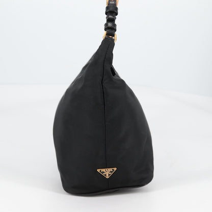 Prada Double Chain Hobo Nylon, BLACK, NYLON, Shoulder bag