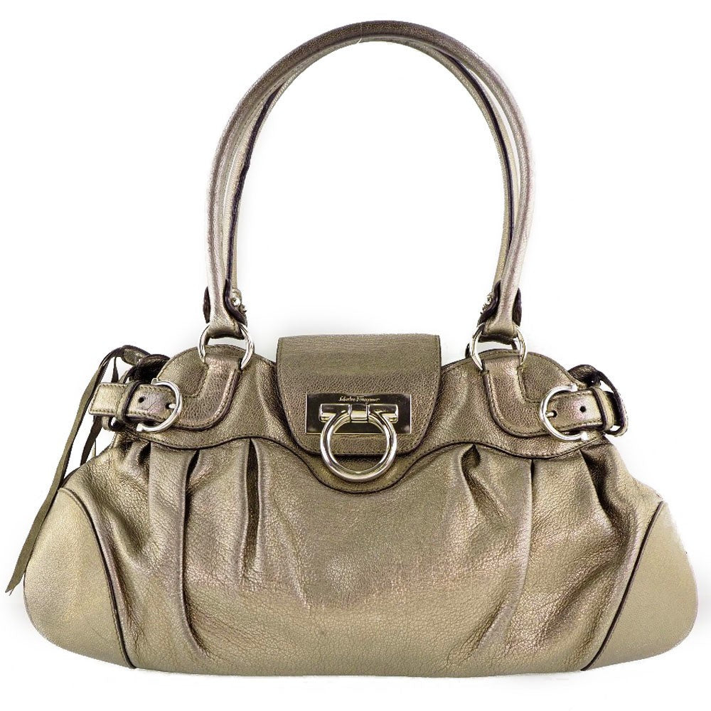 Salvatore Ferragamo Marisa Satchel Leather, GOLD, LEATHER, Handbag