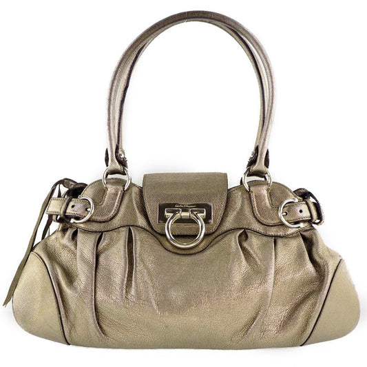 Salvatore Ferragamo Marisa Satchel Leather, GOLD, LEATHER, Handbag