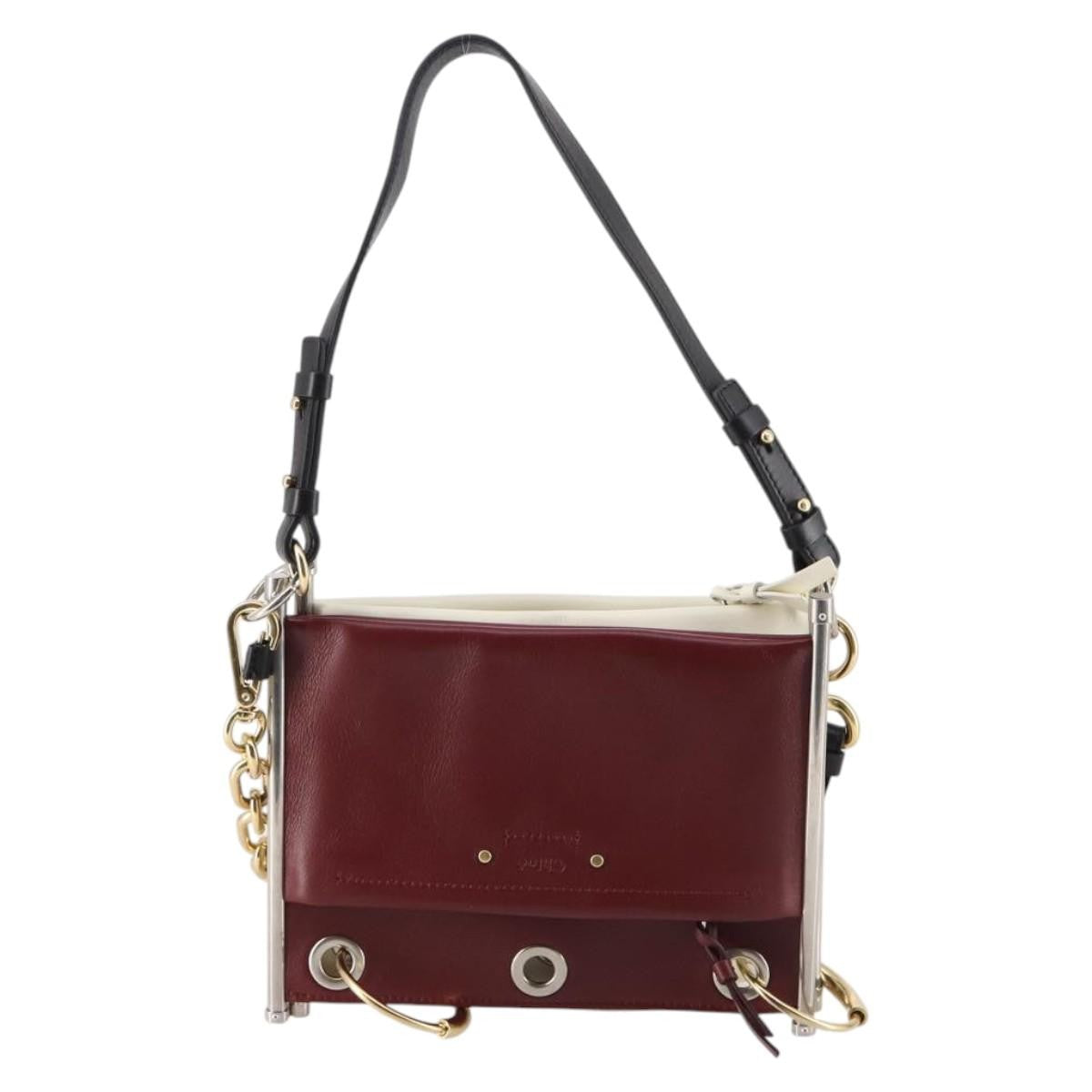 Chloe Roy Shoulder Bag Leather, BURGUNDY, LEATHER, Shoulder bag