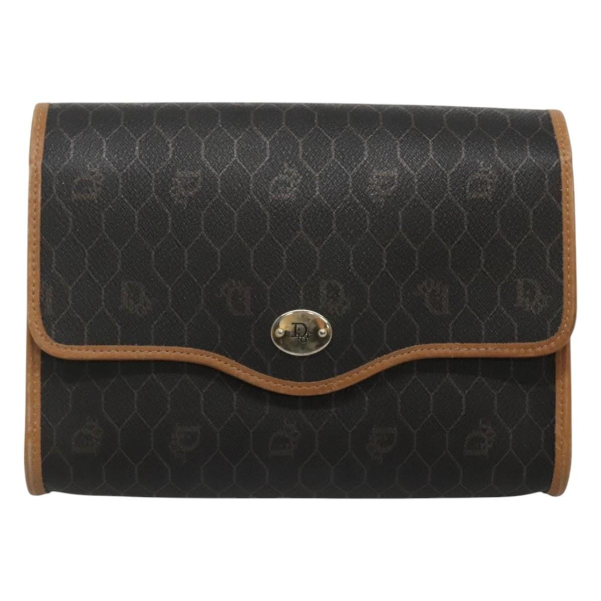 Christian Dior Vintage Honeycomb Flap Crossbody Bag Coated Canvas, BLACK, CANVAS, Shoulder bag