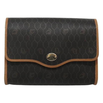 Christian Dior Vintage Honeycomb Flap Crossbody Bag Coated Canvas, BLACK, CANVAS, Shoulder bag