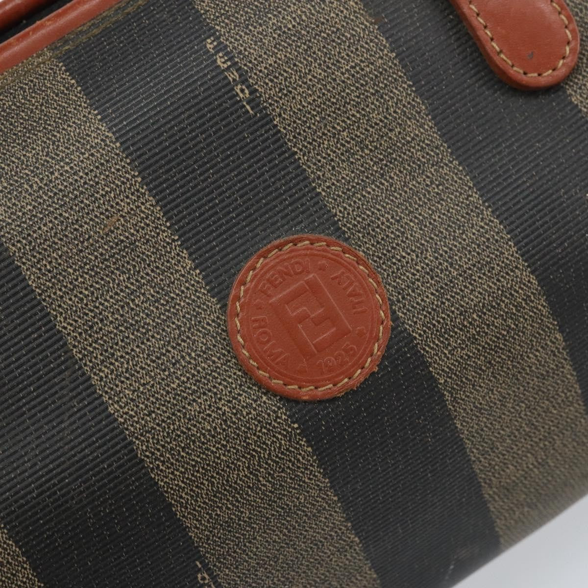 Fendi Vintage Pequin Convertible Boston Bag Coated Canvas, BROWN, CANVAS, Handbag